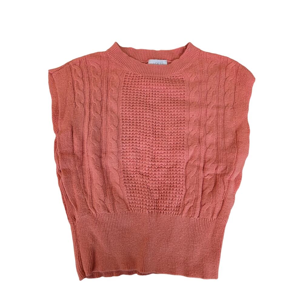 LOFT Mixed Cable-Knit Crew Neck Sleeveless Sweater Vest Orange Size Small